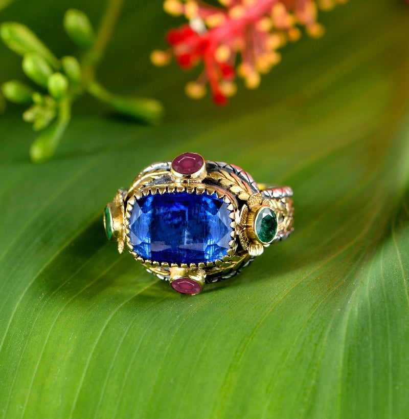 Beauty Kyanite Emerald Tourmaline Ring