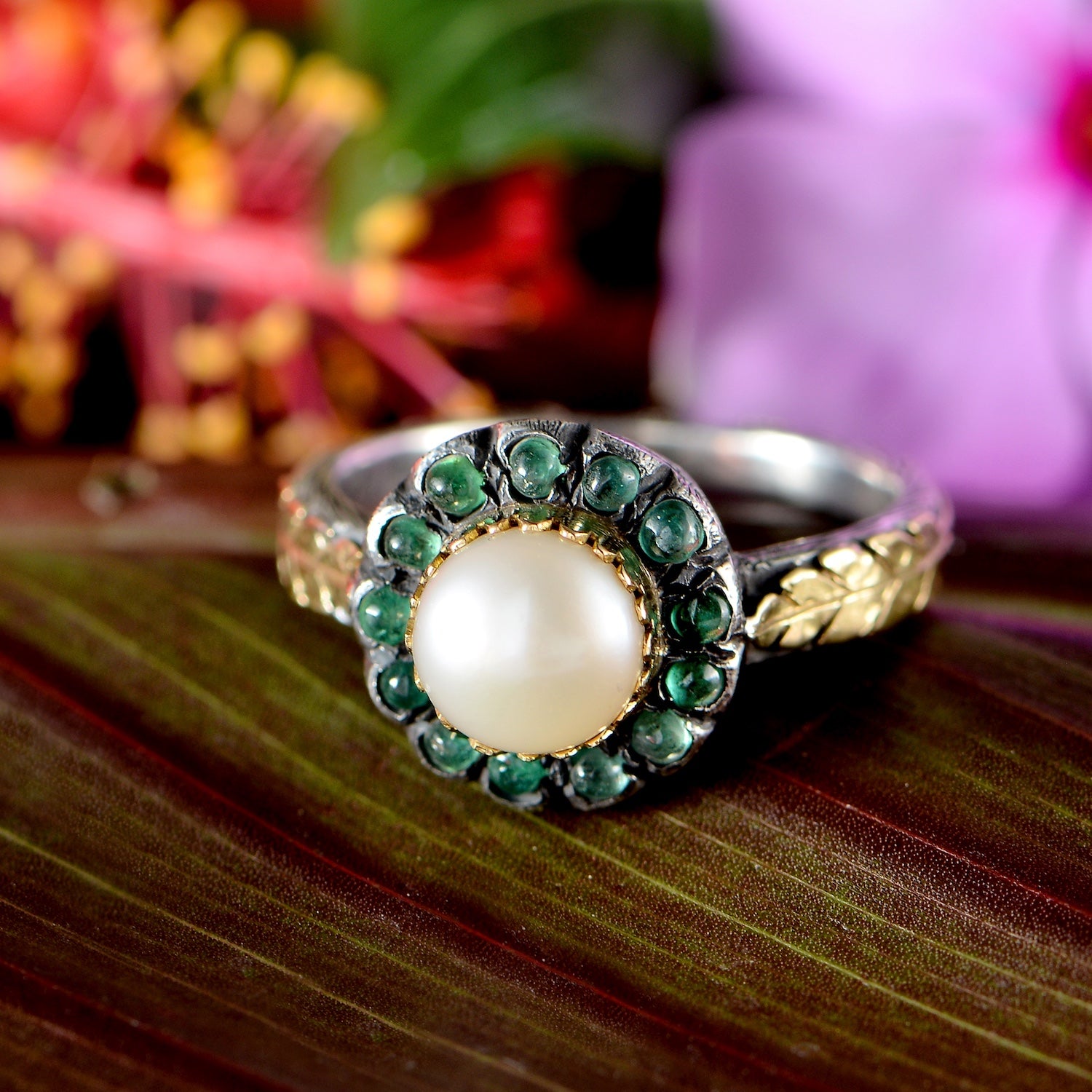 Odelia Pearl Emerald Ring
