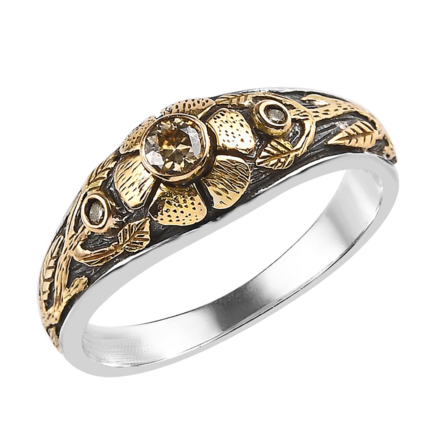 Diamond Gold Mini Flower Engagement Ring in White