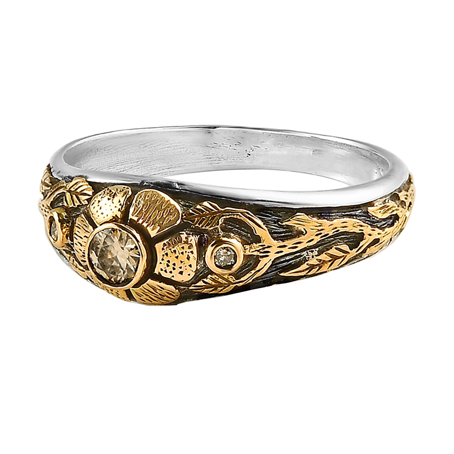 Diamond Gold Mini Flower Engagement Ring in White