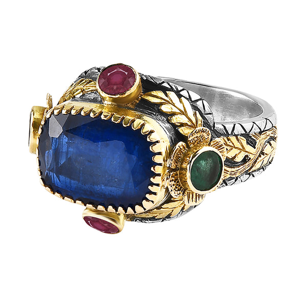 Beauty Kyanite Emerald Tourmaline Ring