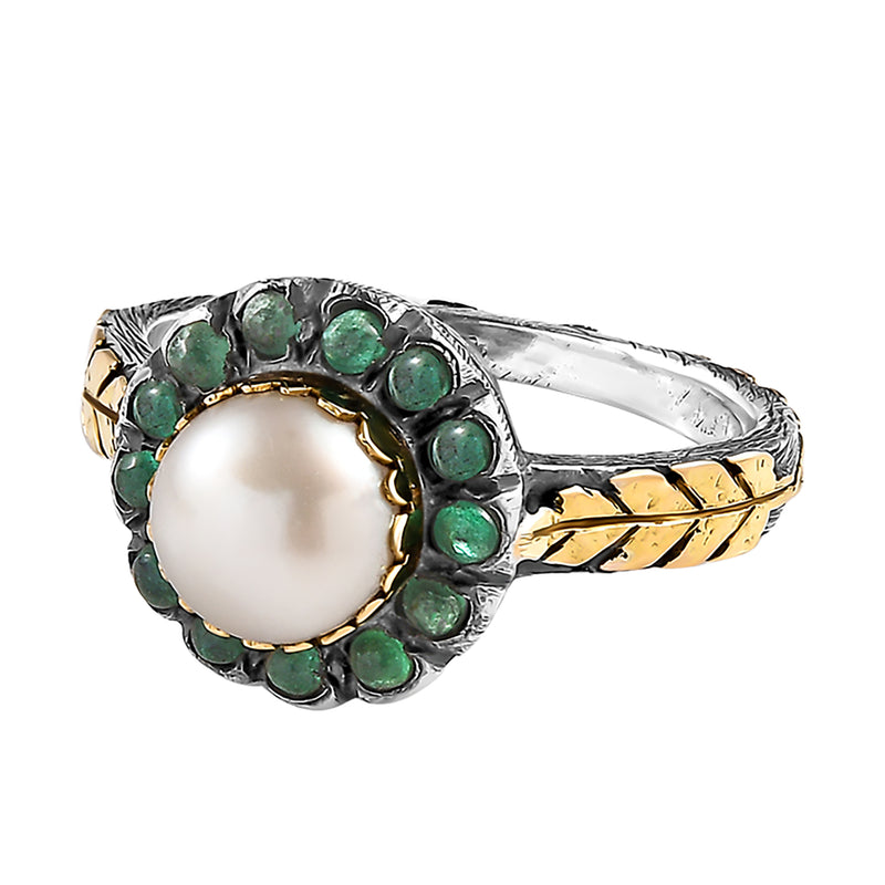 Odelia Pearl Emerald Ring