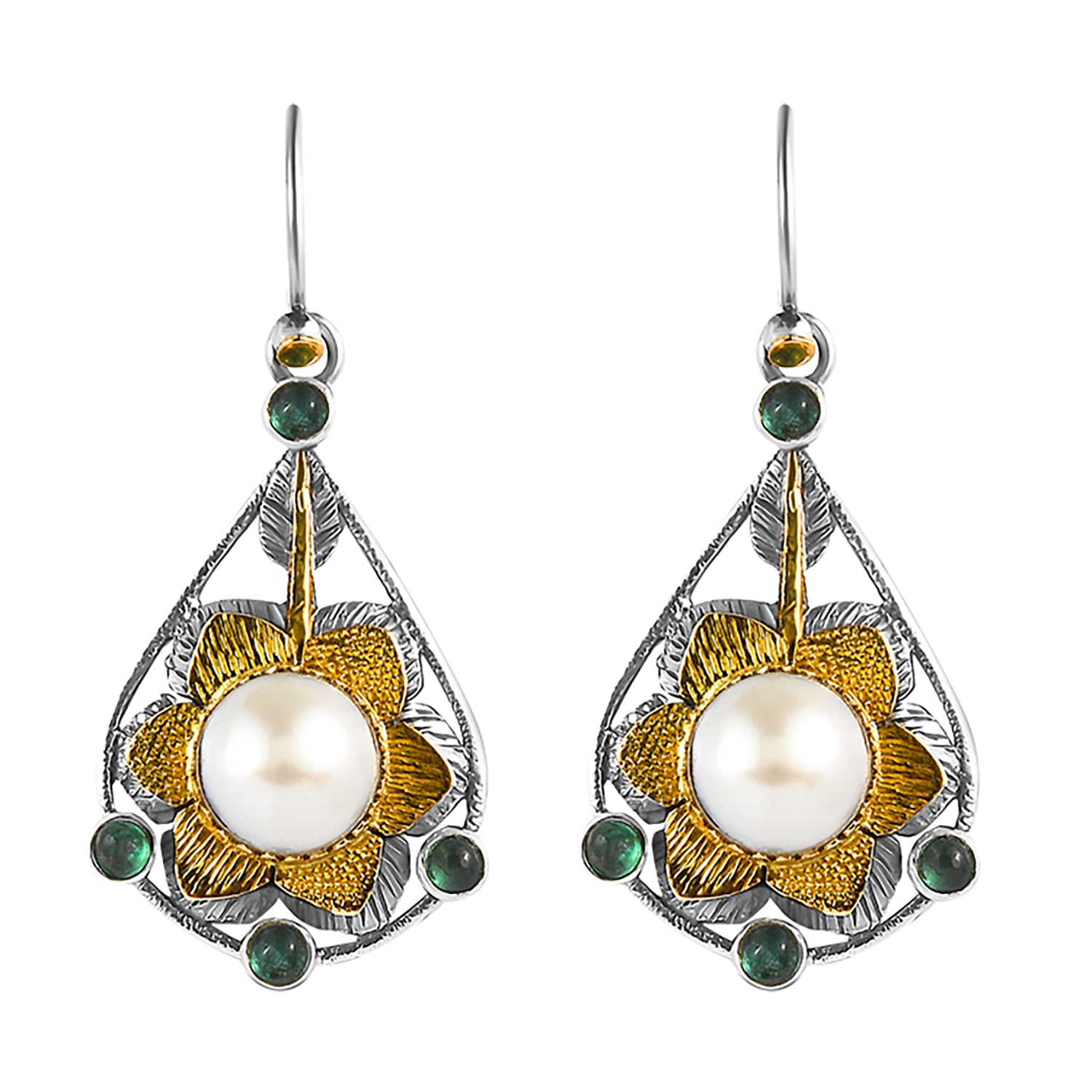 Odelia Pearl Emerald Dangle Earrings