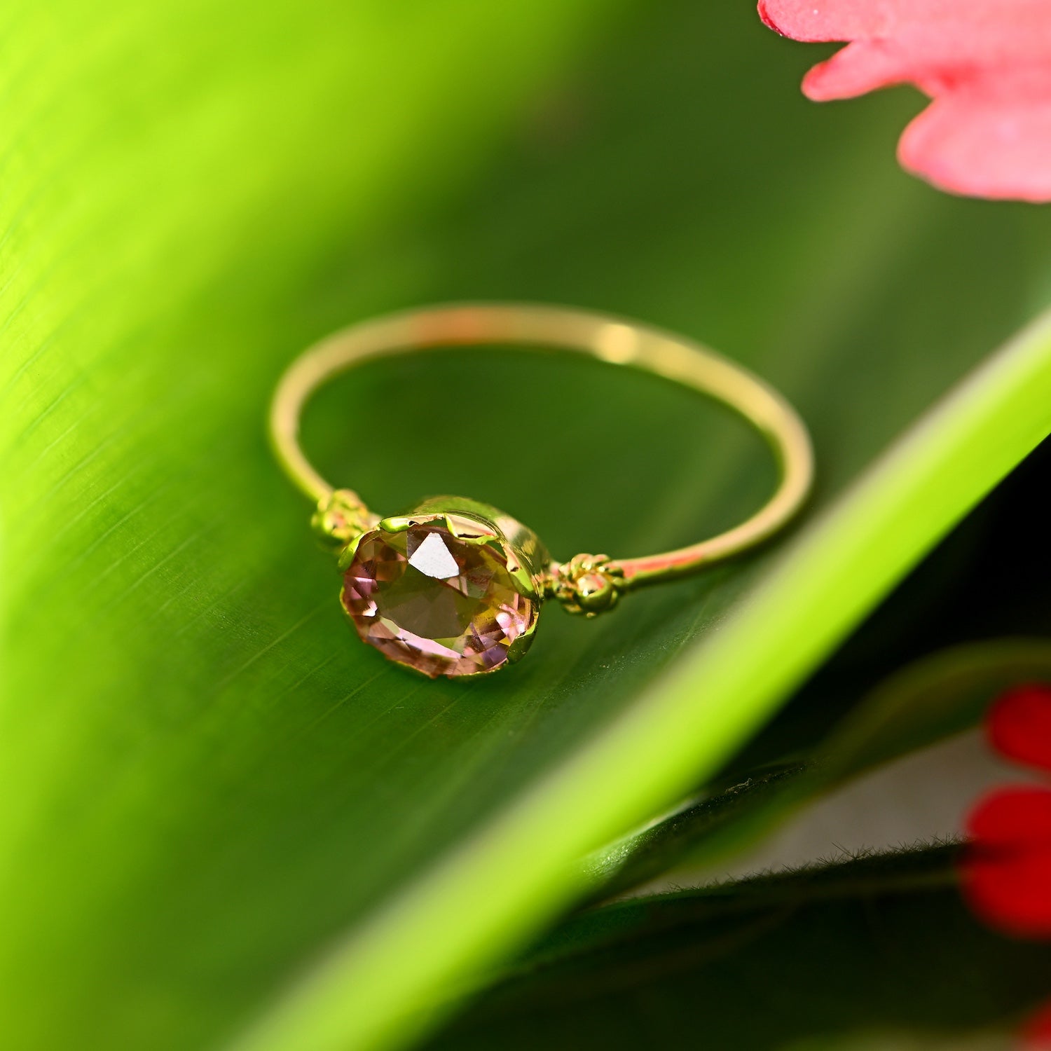 Grecian Gold :PInk  Tourmaline Stacking Ring