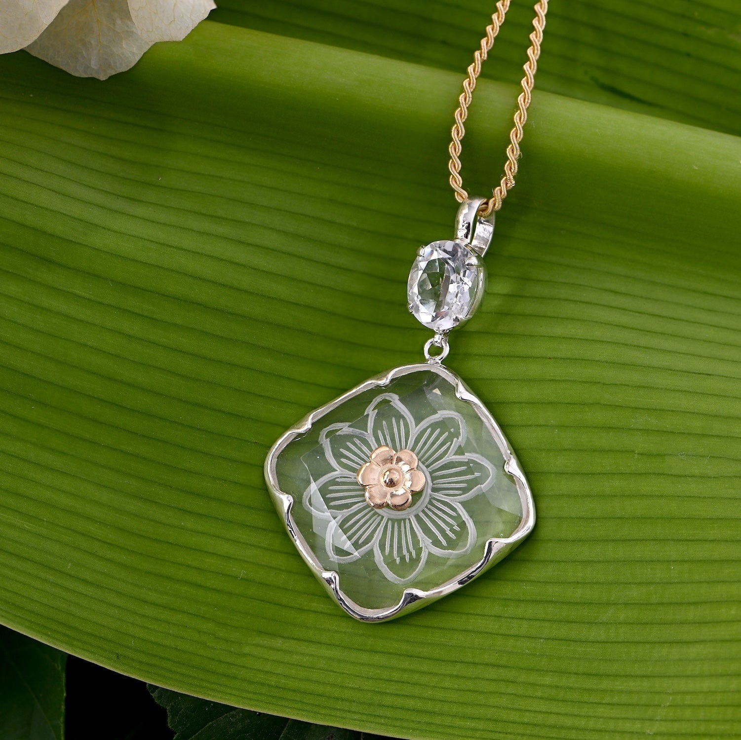 Belladona Etched Crystal Gold Pendant