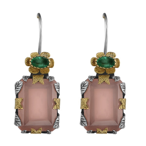 Salma Rose Quartz Emerald Earrings