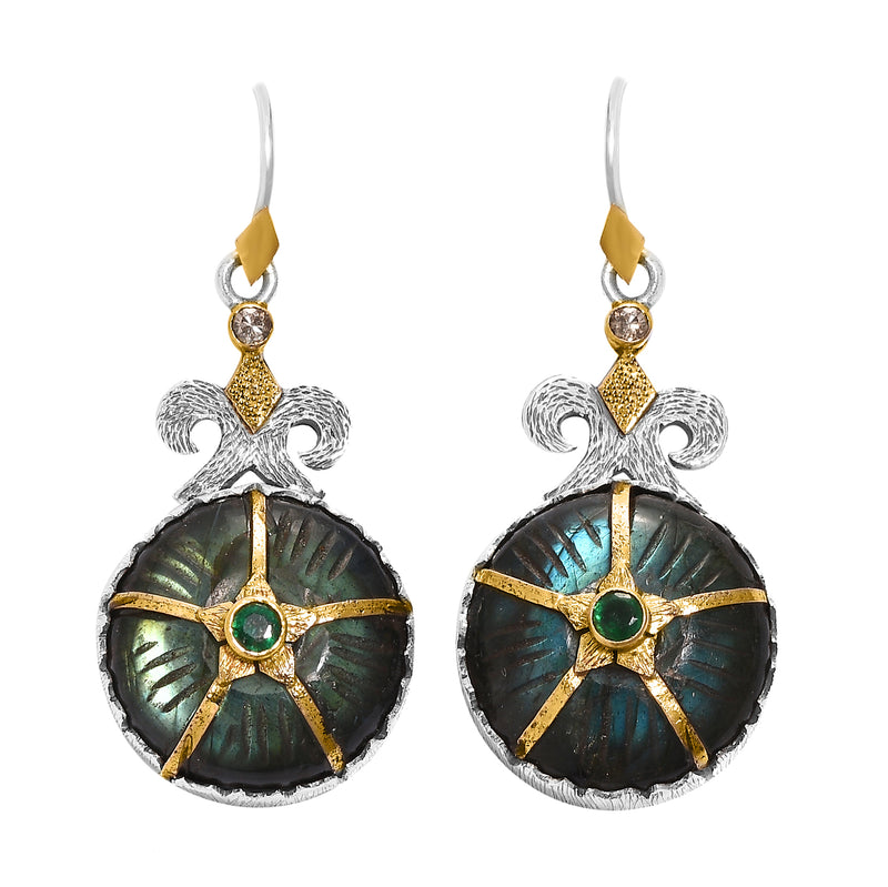 Odessa Labradorite Emerald Diamond  Drop Earrings