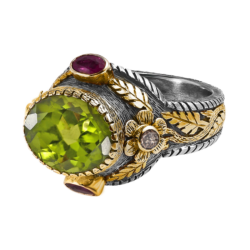 Beauty Peridot Sapphire Diamond Ring