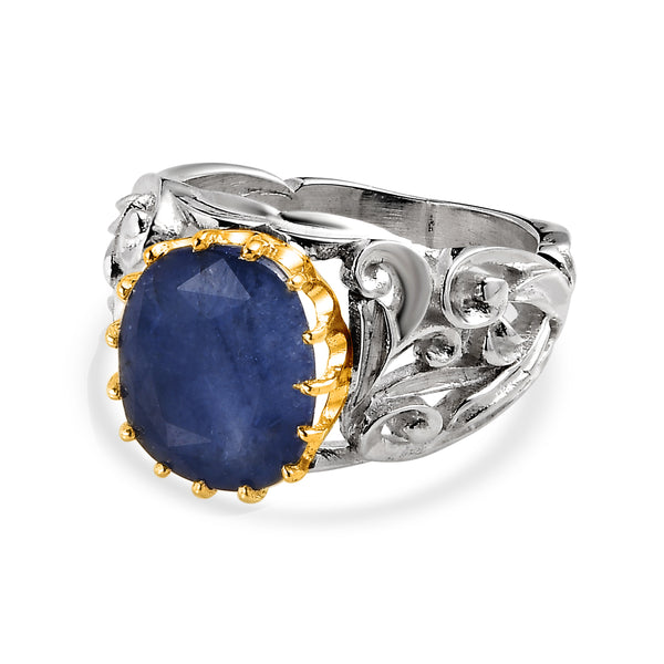 Blue Sapphire  Baroque Hand-Carved Ring