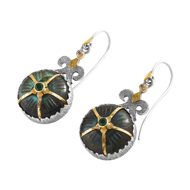 Odessa Labradorite Emerald Diamond  Drop Earrings