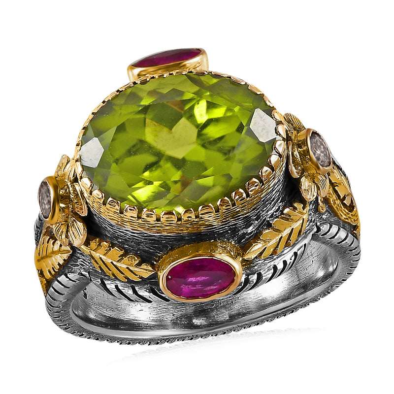 Beauty Peridot Sapphire Diamond Ring