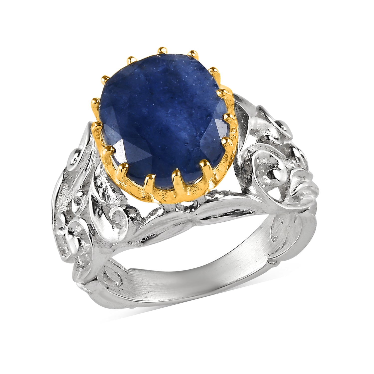 Blue Sapphire Baroque Hand-Carved Ring