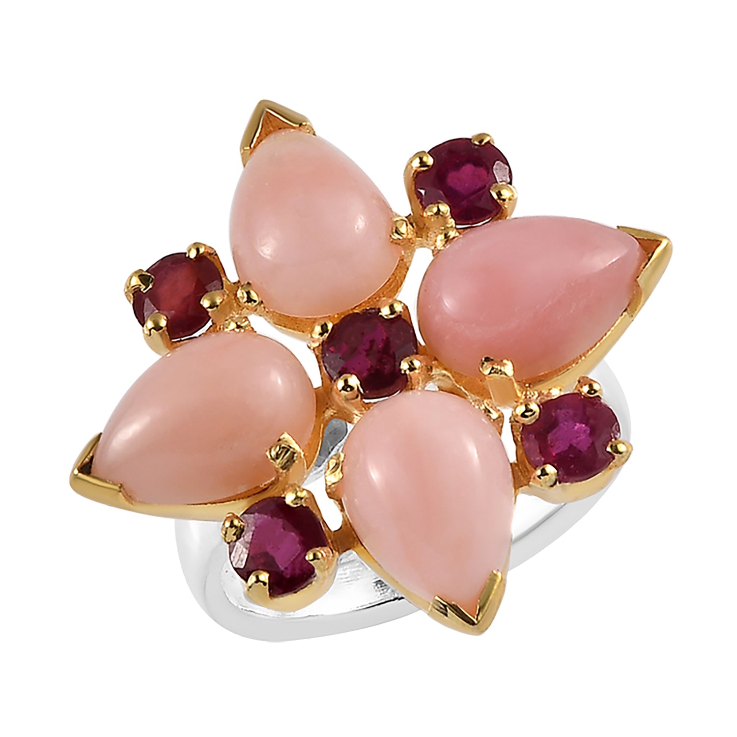 Gold Plated Pink Opal Ruby Cocktail Rings