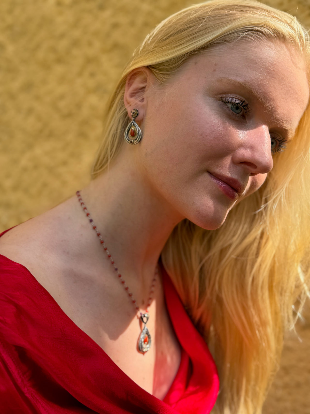 Charlotta Coral Ruby Dangle Earrings