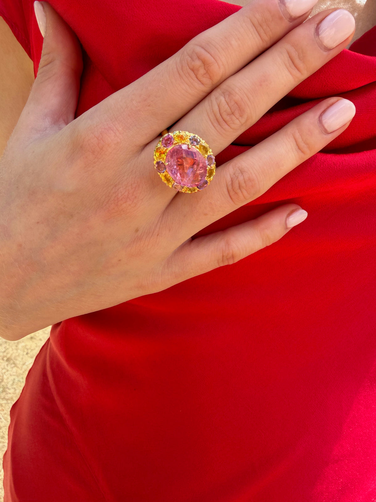 Powder Pink Spinel Sapphire Gold Ring