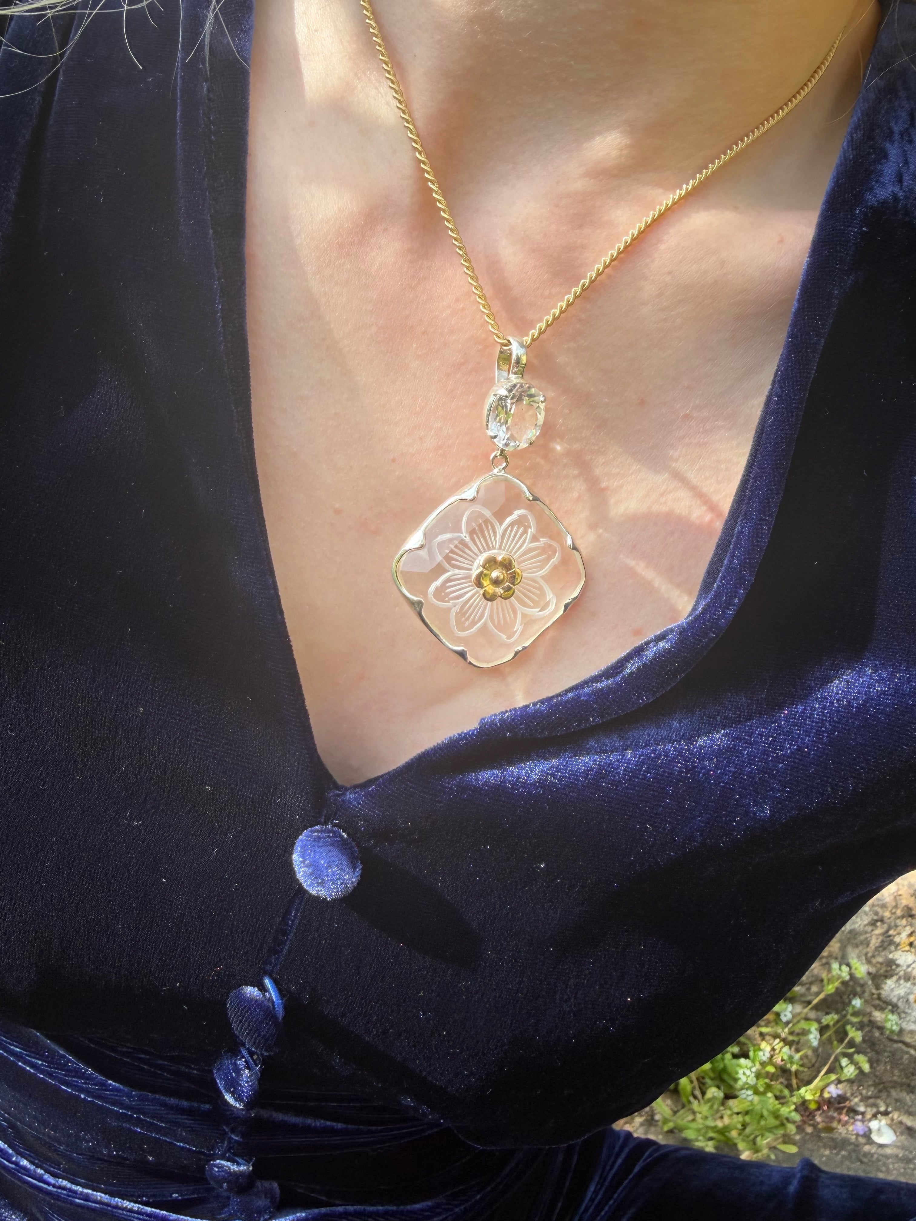 Belladona Etched Crystal Gold Pendant