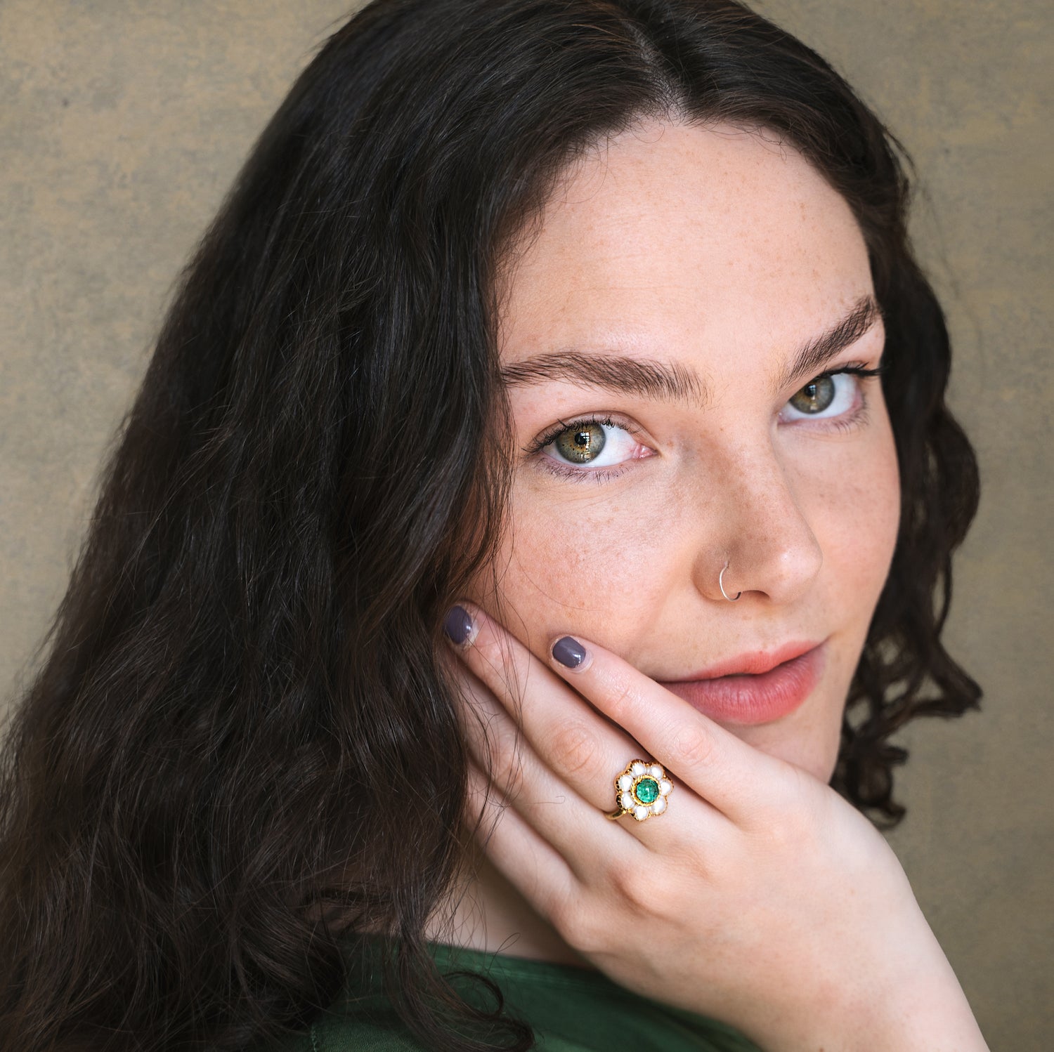 Candy Emerald Pearl Gold Ring