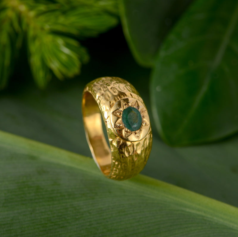 Jetta Hammered Emerald Ring