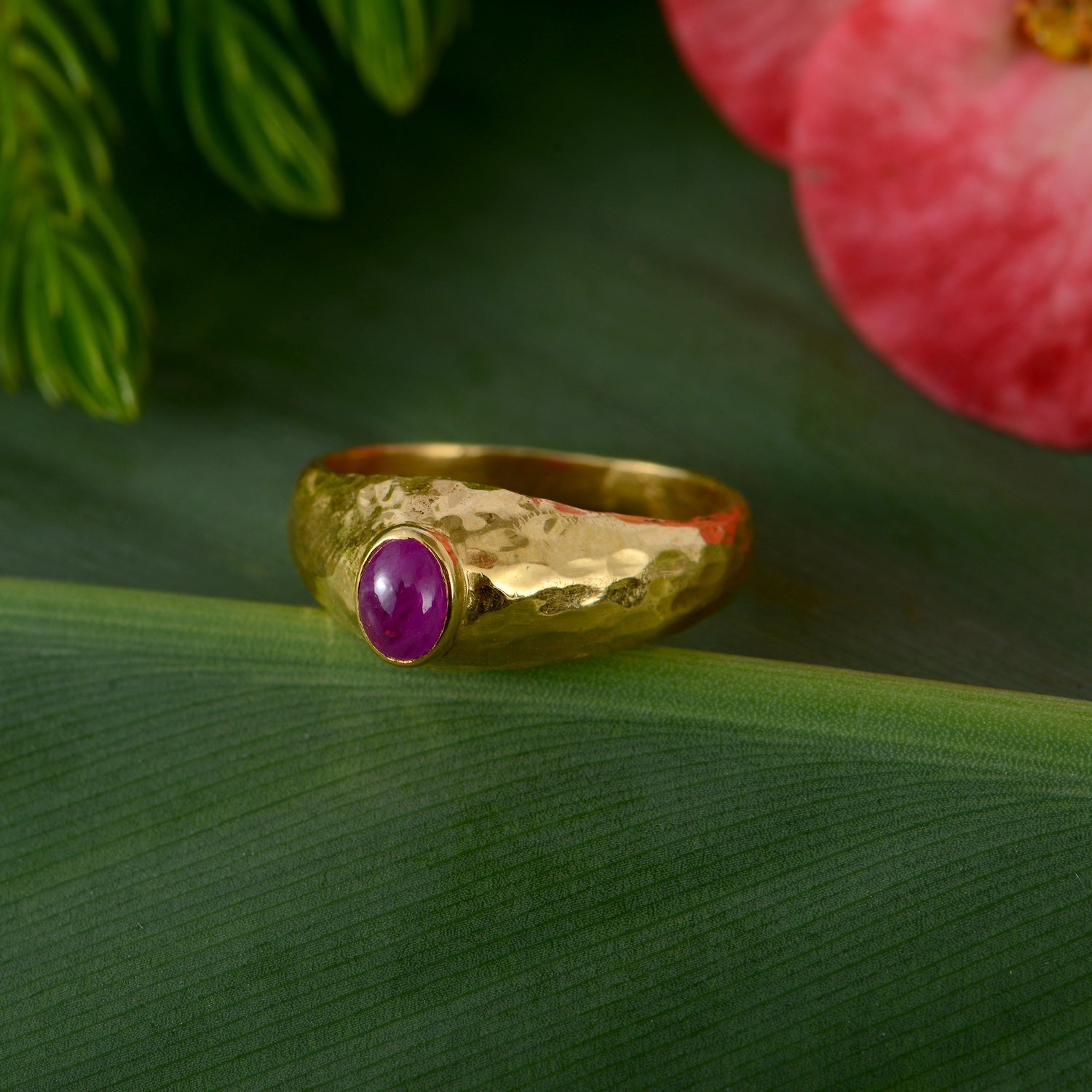 Jetta Hammered Ruby Ring