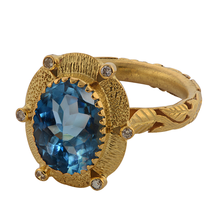 Greta Blue Topaz Diamond Gold Ring