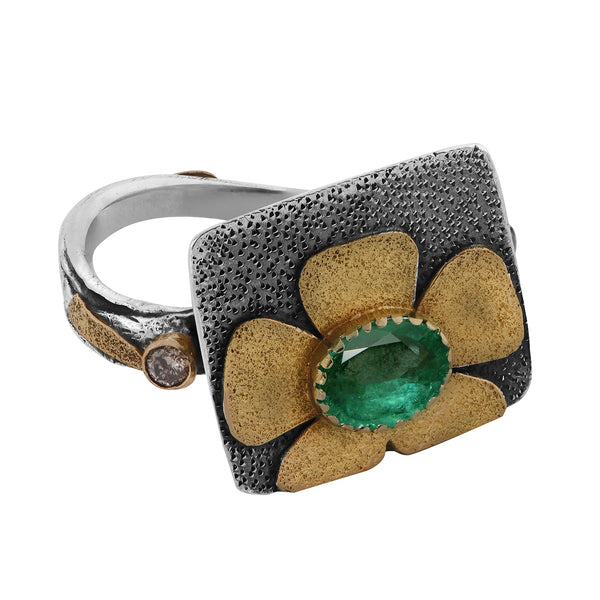 Half Flower Green Tourmaline Ring