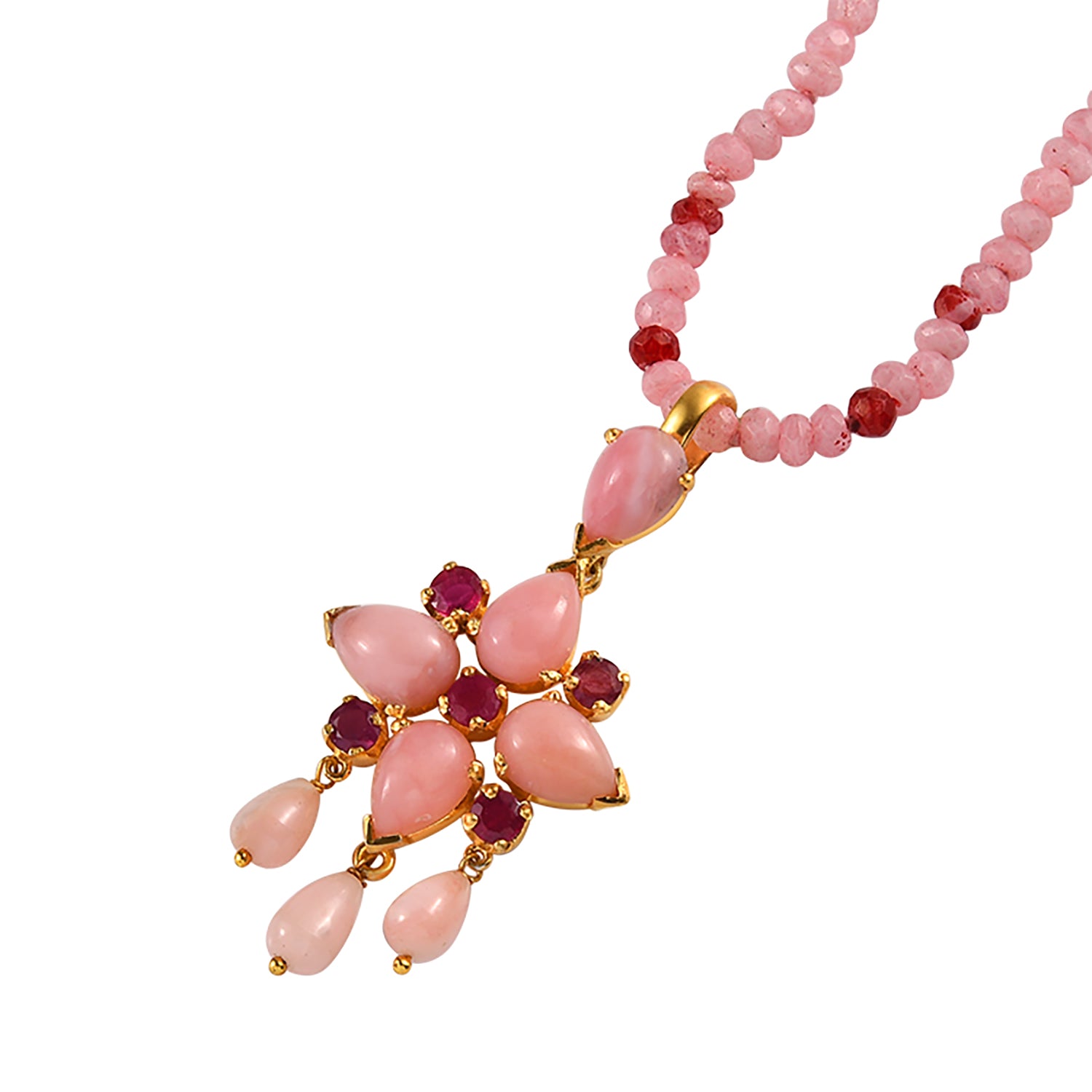 Gold Plated Pink Opal Ruby Teardrop Pendant