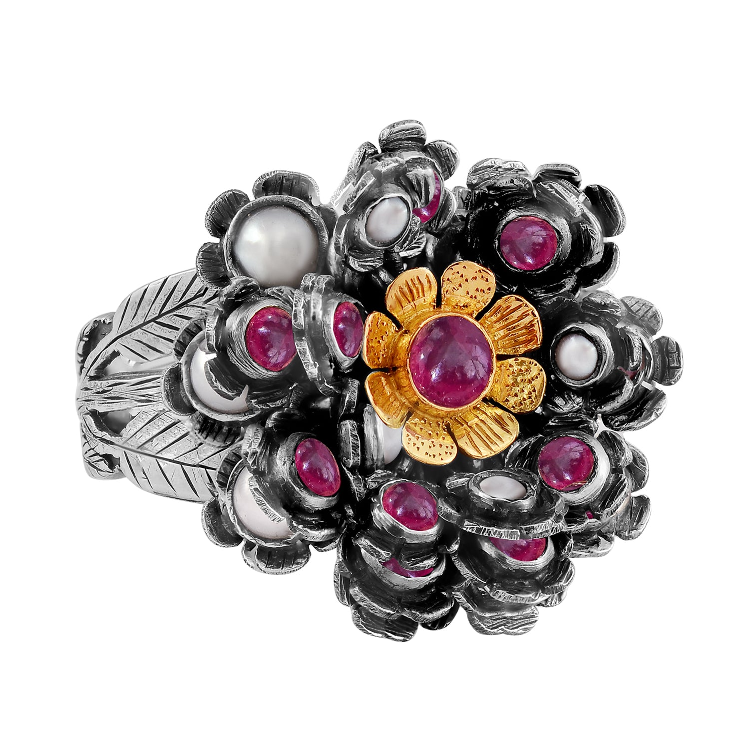 Ruby Pearl Petal Ring