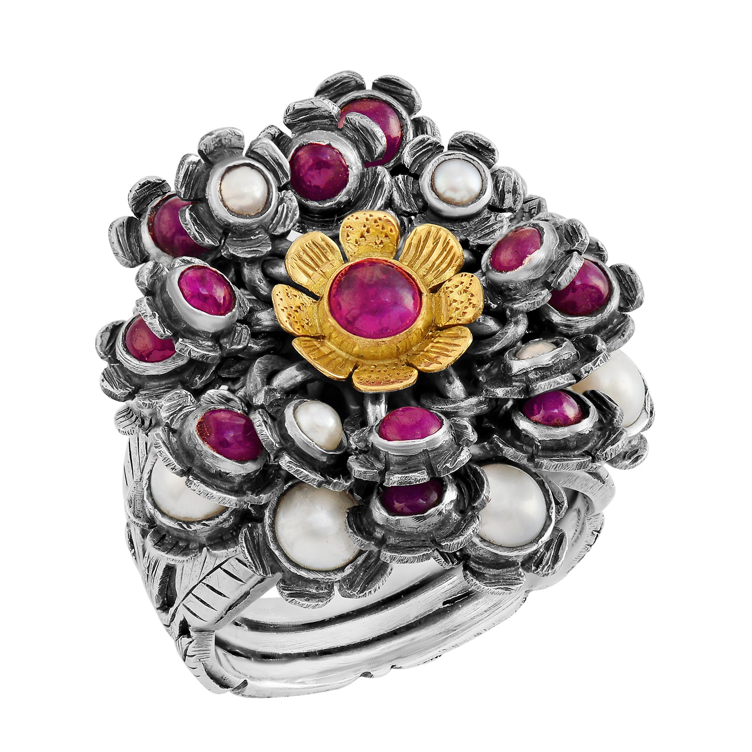 Ruby Pearl Petal Ring