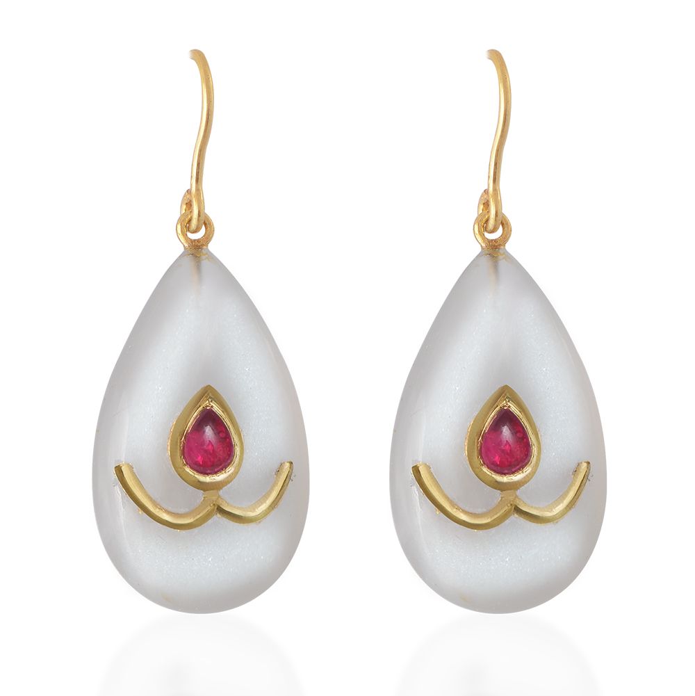 Snowflake Moonstone Ruby Teardrop Earrings