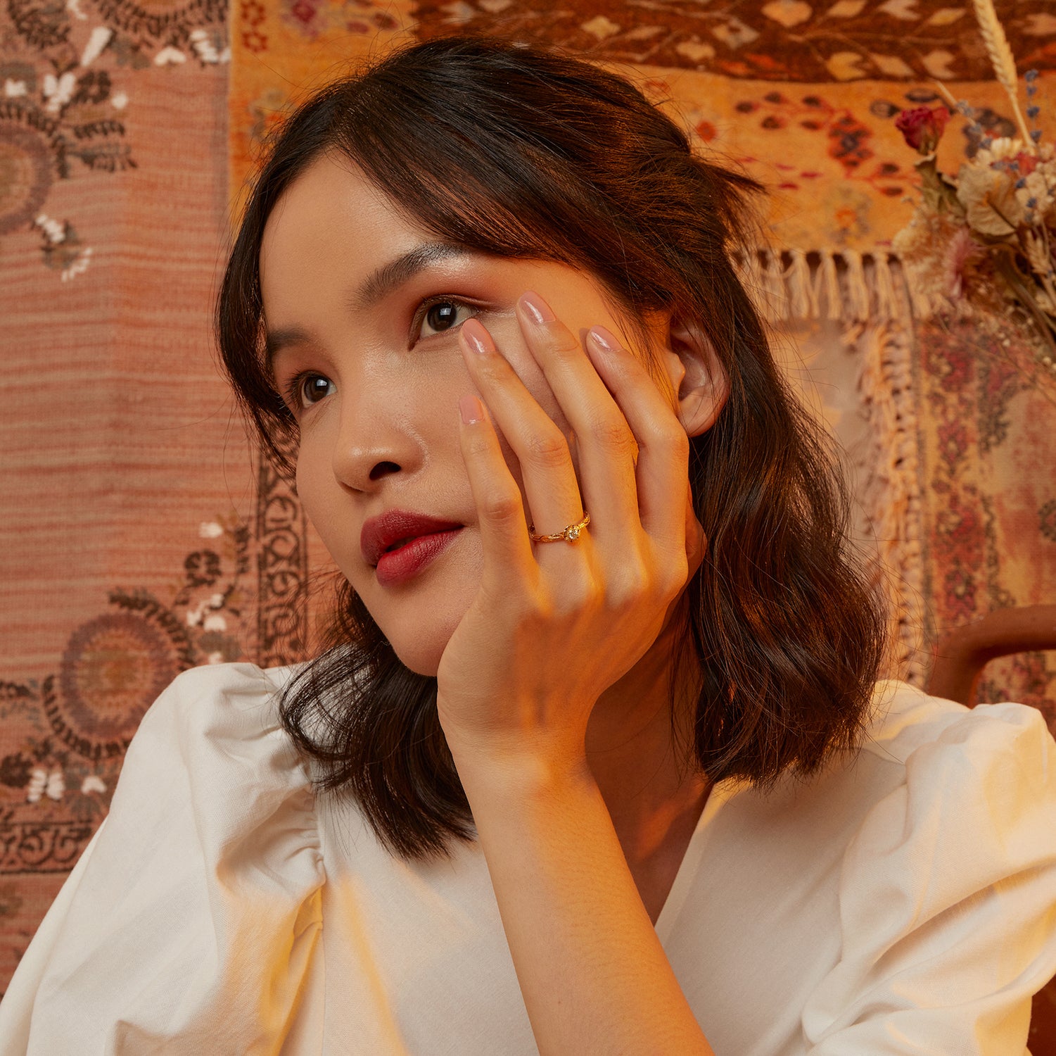 Diamond Floral Gold Love Ring