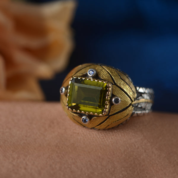 Bellamy Peridot Sapphire Gold and Silver Ring
