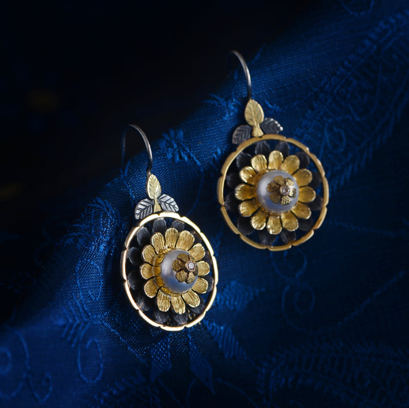 Salome Pearl Diamond Flower Earrings