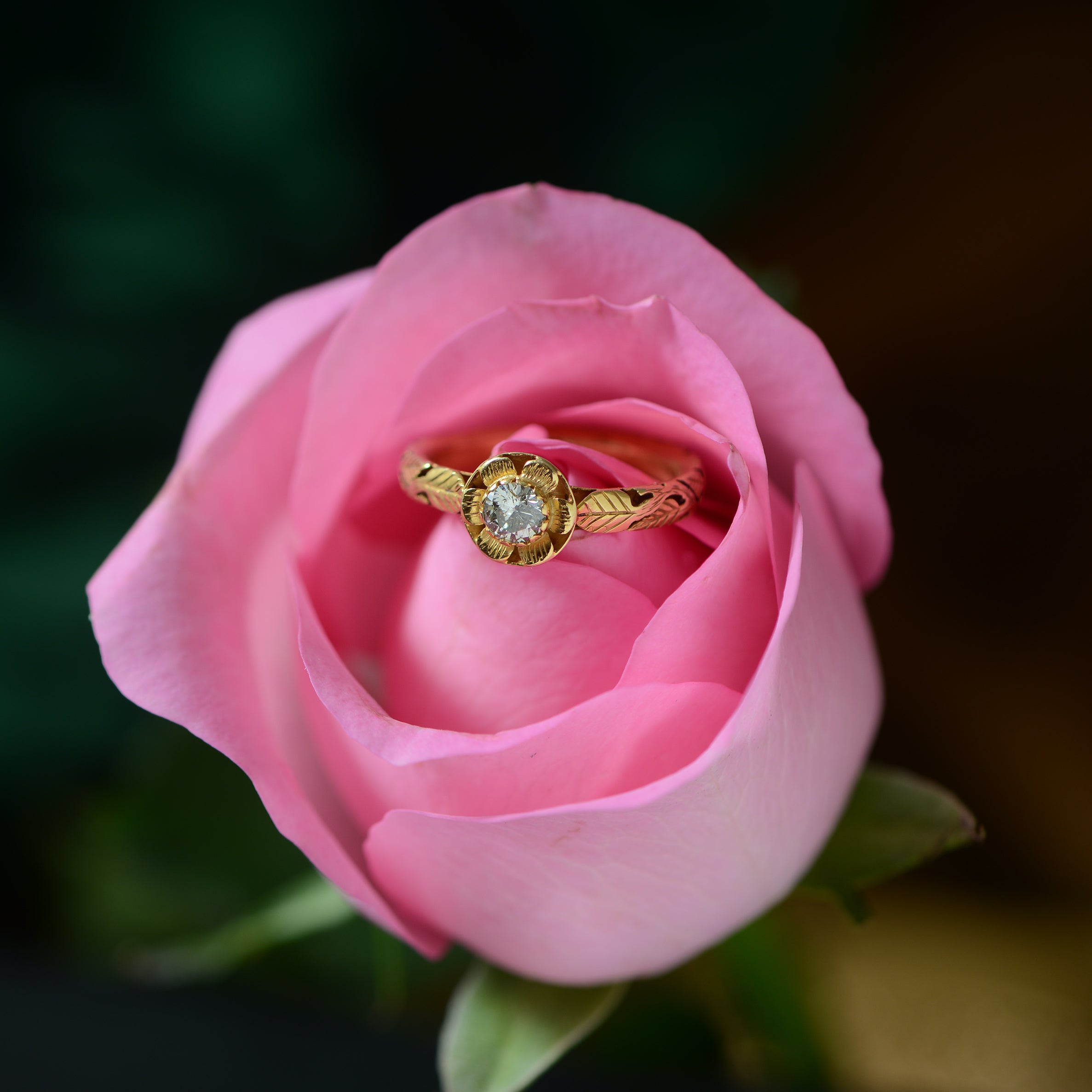 Diamond Floral Gold Love Ring