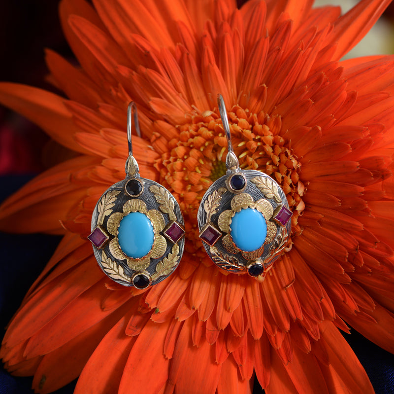 Ishana Turquoise Ruby Sapphire Earrings