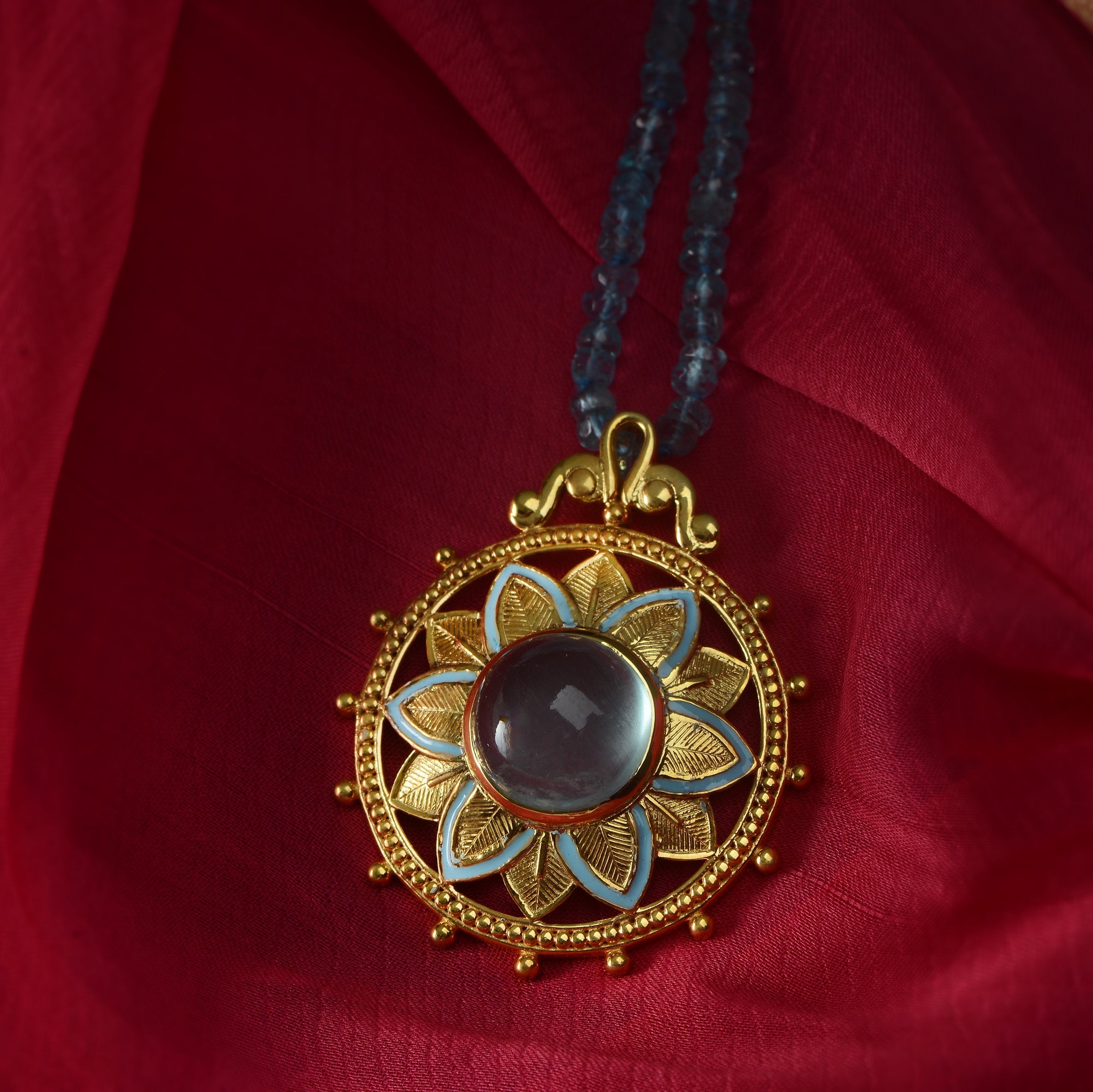 Bali Aquamarine Enamel Pendant