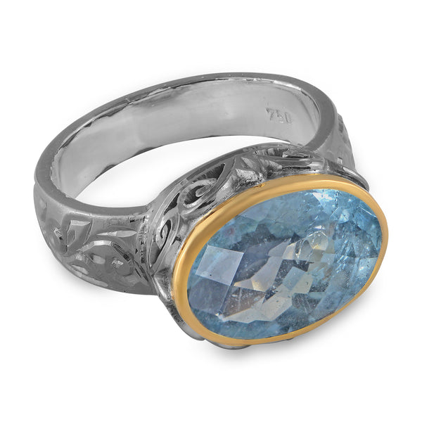 The Sky Aquamarine Gold Jaali Ring