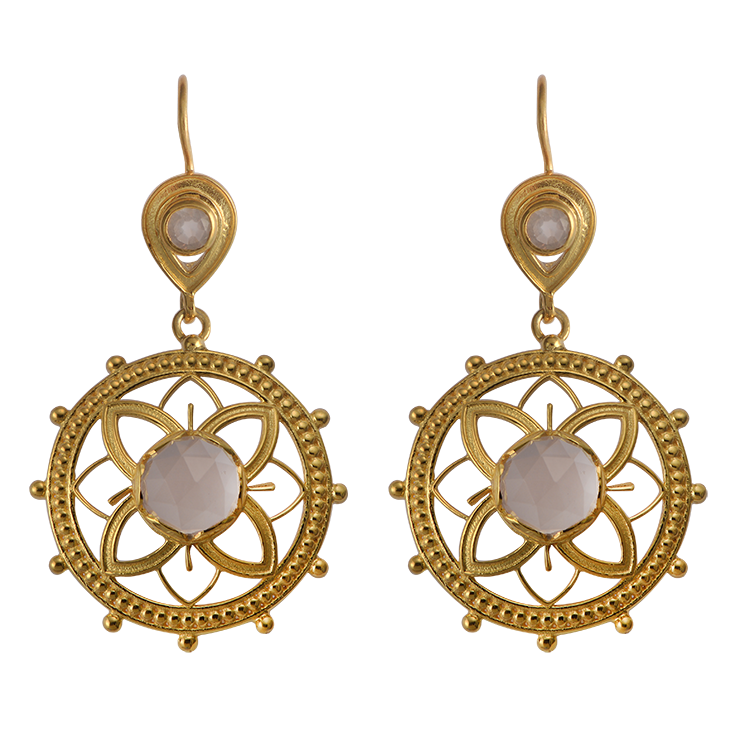 Bali Rose Quartz Dangle Earrings