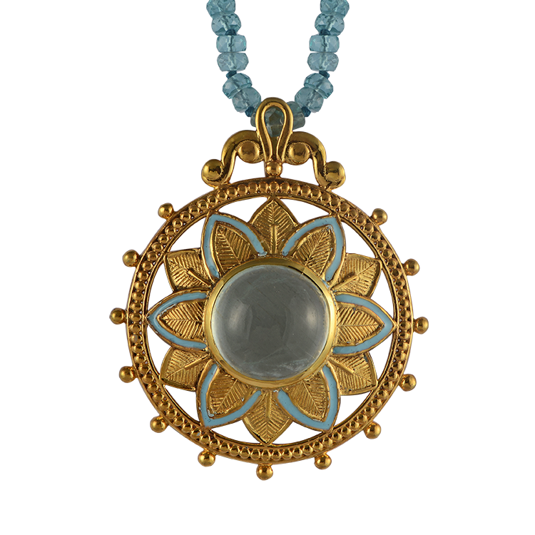 Bali Aquamarine Enamel Pendant