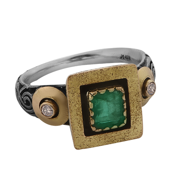 Bethany Square Emerald Diamond Gold Ring