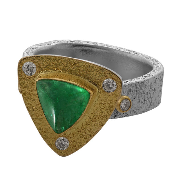 Triangle Cabochon Emerald Diamond ring