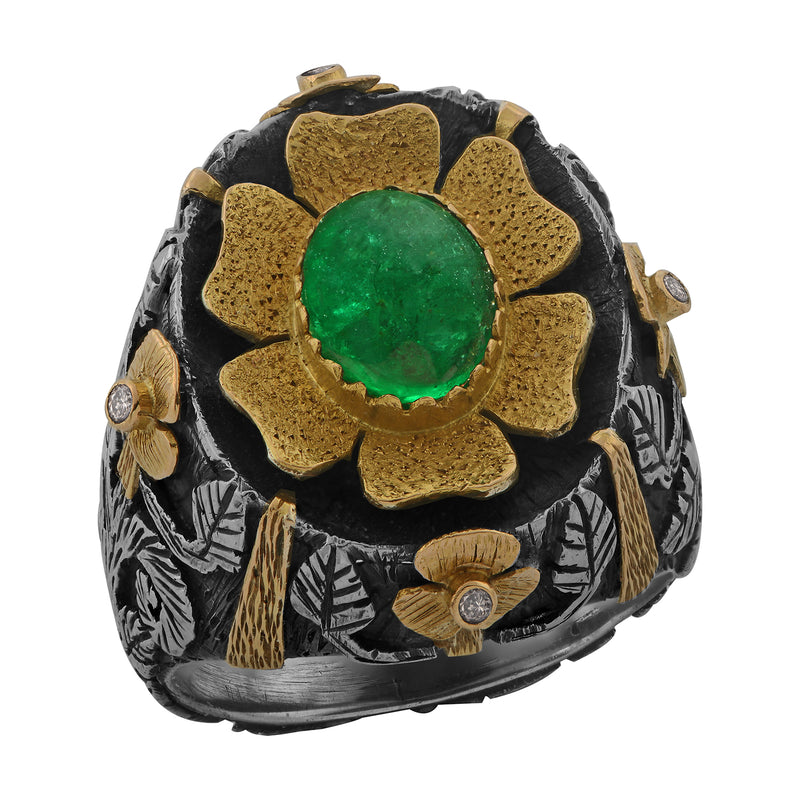 Mahari Cabochon Emerald Diamond Ring