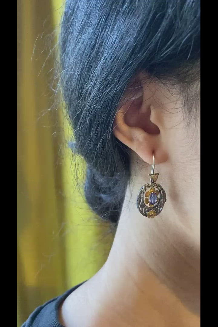 Viola Tanzanite Diamond Hand-Engraved Earrings