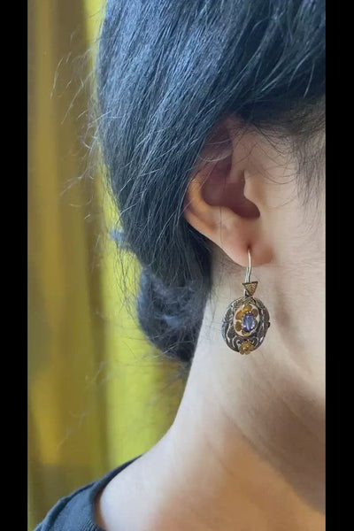 Viola Tanzanite Diamond Hand-Engraved Earrings