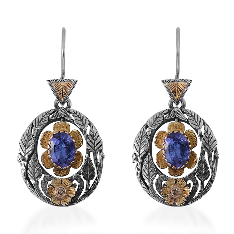 Viola Tanzanite Diamond Hand-Engraved Earrings