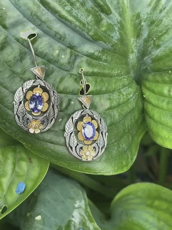 Viola Tanzanite Diamond Hand-Engraved Earrings