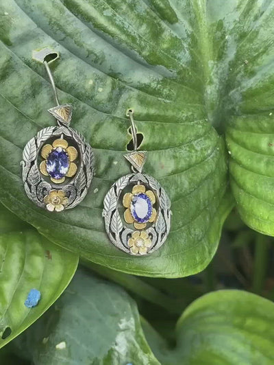 Viola Tanzanite Diamond Hand-Engraved Earrings