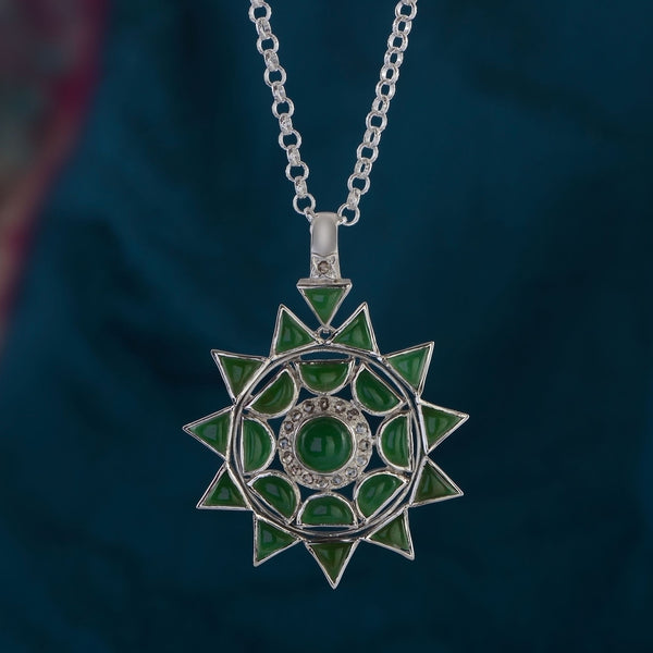 Lakshmi Star Black Diamond and Jade Pendant
